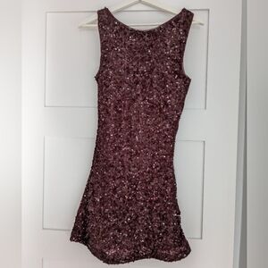 Dynamite Sequin Mini Dress in Shimmering Burgundy